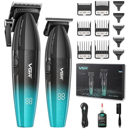 VGR 640 Professional Hair Clippers for Men with Clipper Trimmer Set, Green - color: Green