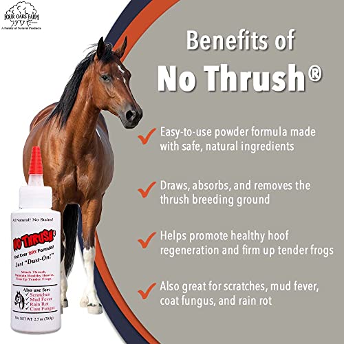 Four Oaks Farm Ventures, No Thrush Dry Powder Treatment for Horses - Wound Care, Scratches, Rain Rot, Mud Fever, Coat Issues - All Natural Ingredients, Non-caustic, Easy to Use Powder Formula (2.5 oz) - size: 2.5 Ounce
