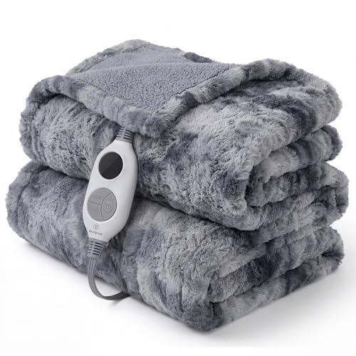 Westinghouse Heated Throw Blanket, Faux Fur with 6 Heating Levels, Grey - color: Grey, size: Throw 50" x 60"
