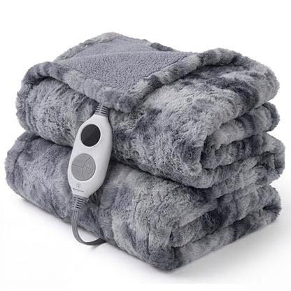 Westinghouse Heated Throw Blanket, Faux Fur with 6 Heating Levels, Grey - color: Grey, size: Throw 50" x 60"