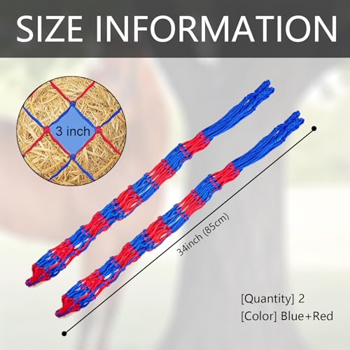 2 Pcs Slow Feed Hay Net for Horses, 34 Inch Hay Bags, Blue - size: Blue