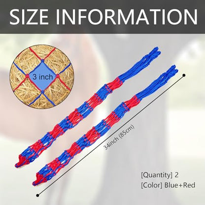 2 Pcs Slow Feed Hay Net for Horses, 34 Inch Hay Bags, Blue - size: Blue