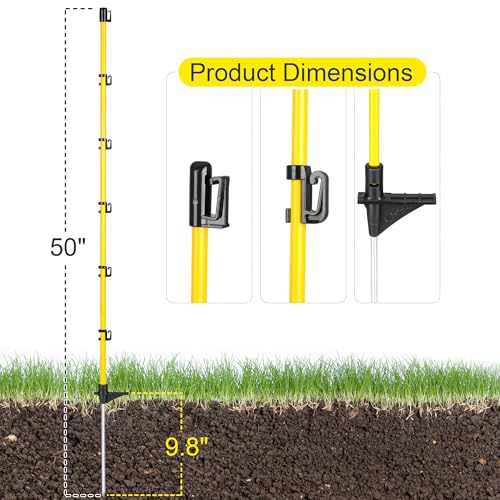 50 Pcs 50"Fiberglass Step in Electric Fence Posts,Portable Temporary Stakes - style: 50Inch-50 Pack