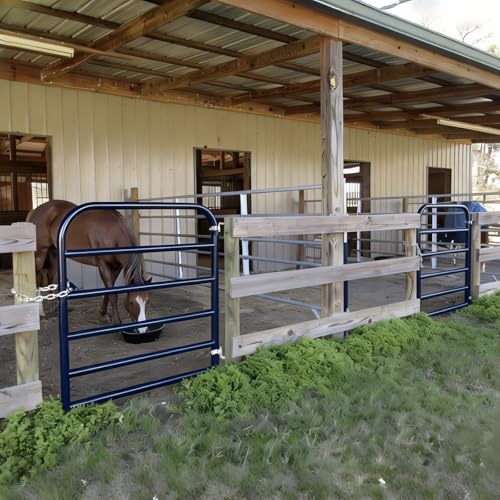 4 ft W x 50 in H Farm Gate, 6-Bar Steel Livestock Gate for Horse & Cattle | Heavy-duty horse gate and cattle gate, chain latch and animal-safe spacing for farms and corrals Blue