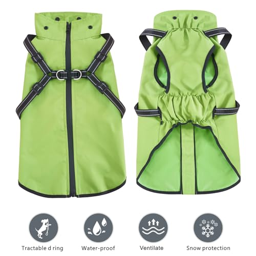 Dog Raincoat Waterproof Dog Hoodie Reflective Dog Raincoat Hooded Adjustable Rain Jacket for Small Medium Large Dogs Puppies (Green, M) - color: Green, size: M