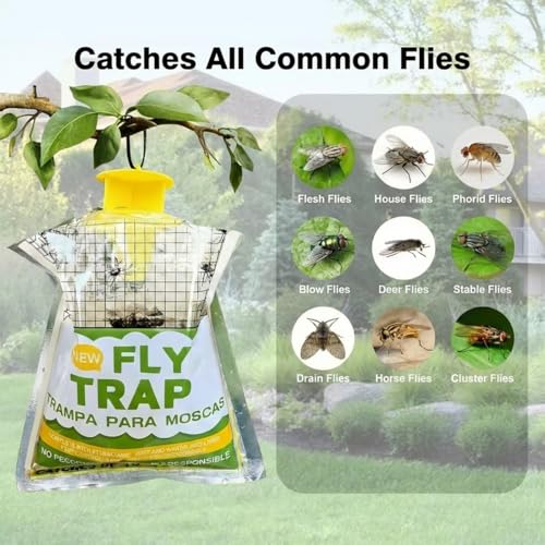 Fly Traps Outdoor Hanging 8 Pack, Disposable Flies Bag Catcher Flying Insect Trap for Outdoor Farm Park Orchard Garden Patio Yard Horse Ranch