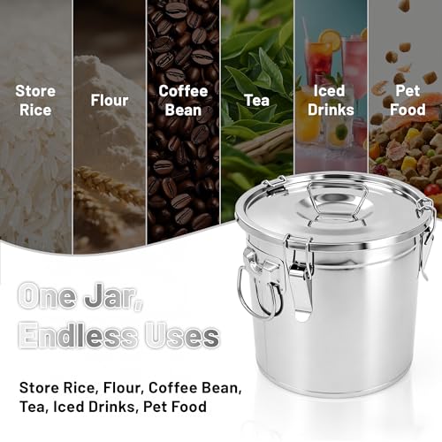 304 Stainless Steel Airtight Food Storage Container with Locking Lid & Clips 5.55gal/21L Large Kitchen Jar for Rice, Flour, Sugar, Grain, Coffee Beans - size: 21L