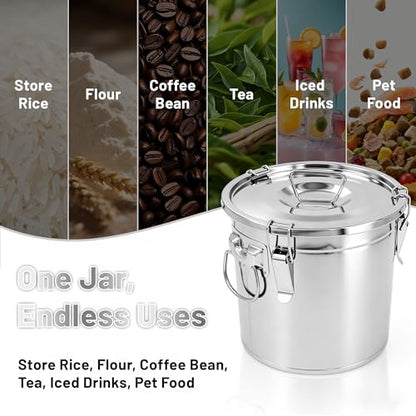 304 Stainless Steel Airtight Food Storage Container with Locking Lid & Clips 5.55gal/21L Large Kitchen Jar for Rice, Flour, Sugar, Grain, Coffee Beans - size: 21L