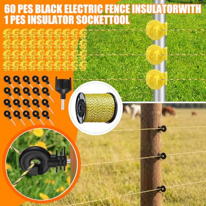 10 Miles Solar Electric Fence Kit Output 0.2 J 24/7 Day/Night Protection with Fence Charger Ground Rod Wire Insulator Rechargeable Solar Panel for Horse Cattle Cow Livestock
