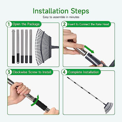 Rake for Leaves Heavy Duty 72 Inch Long Expandable Leaf Rake, 18 Inch Wide Garden Rakes with 25 Reinforced Tines and Stainless Steel Handle for Lawn, Yard, Leaf Cleanup - size: 25Tine