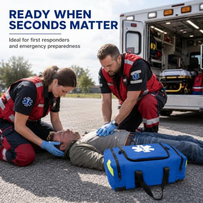 NOVAMEDIC NM-4124 Empty Trauma First Aid Medical Bag, 21"x15"x5", Multi Compartment First Responder Carrier for EMT, Paramedics, Emergency and Medical Supplies Kit, Lightweight and Durable (Blue) - color: Blue