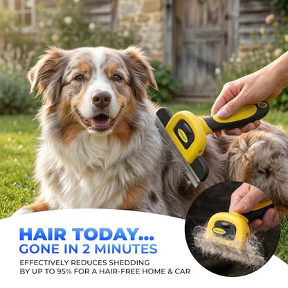 DakPets Stainless Steel Deshedding and Dematting Tool | Professional Pet Grooming Fur Brush for Cats and Dogs Hair Removal - color: Yellow