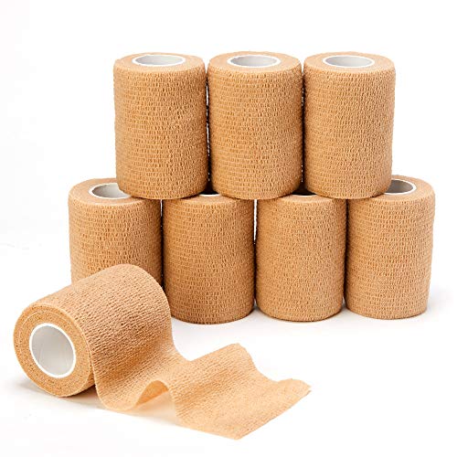 Self Adhesive Bandage Tape (3 Inches X 5 Yards), Elastic Cohesive Bandage | 8 Pack Medical Wrap for First Aid, Sports, Wrist & Ankle - size: 3 Inch
