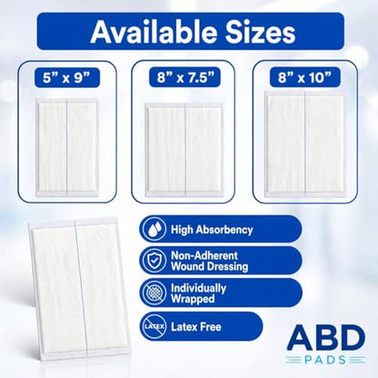 Vakly ABD Pads 5x9 Sterile – Abdominal Combine Gauze Pads, High Absorbency Non-Adherent Wound Dressing for Heavy Drainage & First Aid, Individually Wrapped