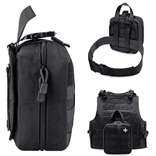 LIVANS 1000D First Aid Bag Empty, Medical Ifak Pouch for Emergency & EMT - color: Black(7.1"l X 3.5"w X 8"h)
