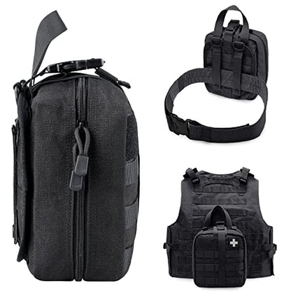 LIVANS 1000D First Aid Bag Empty, Medical Ifak Pouch for Emergency & EMT - color: Black(7.1"l X 3.5"w X 8"h)
