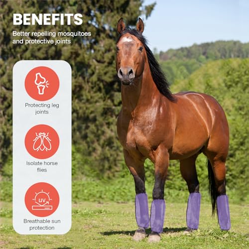 Mesh Fly Boots Horse Fly Boots Mesh Fly Wraps Leg Guard for Horse Set of 4 - color: Purple
