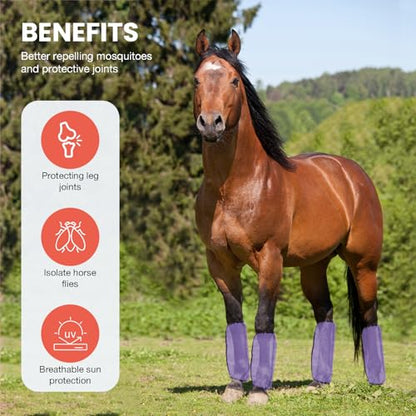 Mesh Fly Boots Horse Fly Boots Mesh Fly Wraps Leg Guard for Horse Set of 4 - color: Purple