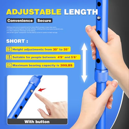 BigAlex Folding Walking Cane with LED Light,Pivoting Quad Base,Adjustable Walking Stick with Carrying Bag for Men/Women - color: Blue(4'9"-5'6")
