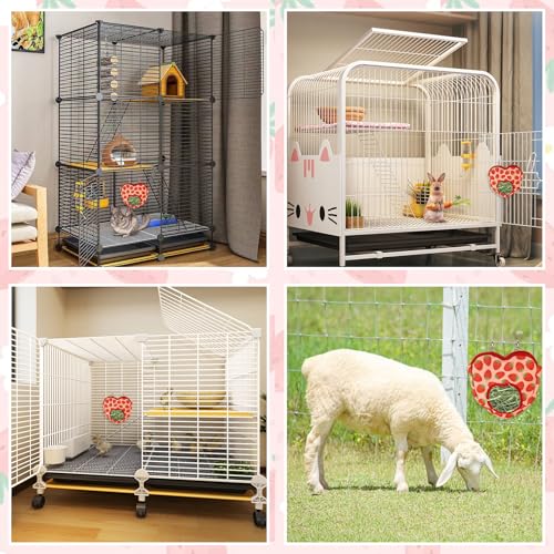 Estivaux Rabbit Hay Feeder Bag Strawberry Guinea Pig Hanging Hay Feeding Bag with Hole Pet Storage Dispenser for Chinchilla Hamster Bunny Small Pet Animals - color: Strawberry
