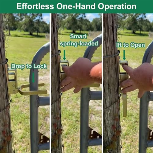 Gate Locks for Outdoor Fence - Instant Locking Gate Latch Rust-Resistant Steel One-Hand Install for Wood/Metal/Vinyl Gates (1 PC)
