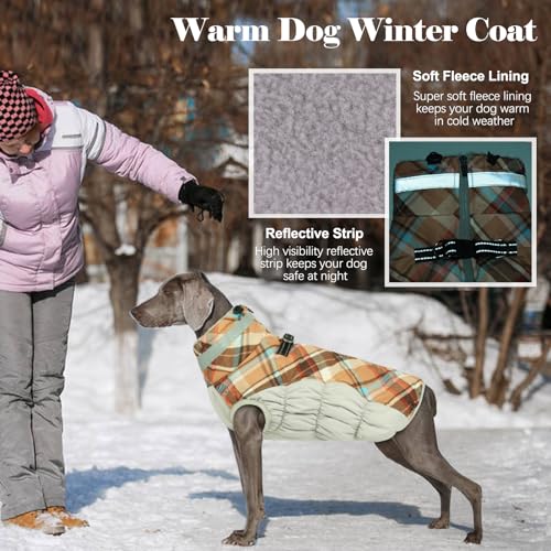 Lelepet Warm Dog Winter Coat Dog Coats for Small Dogs Jacket with Harness - color: Brown Plaid, size: X-Small