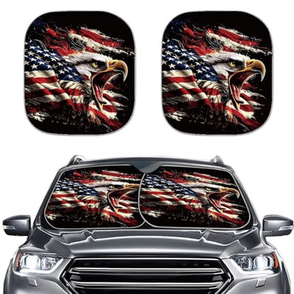 Car Windshield Sun Shade Foldable 2pcs Cool Eagle Ameican Flag Automotive Front Window Sunshade Protector Accessories for Car Truck SUV Auto Sun Heat and UV Rays Blocker - color: Cool Eagle Ameican Flag