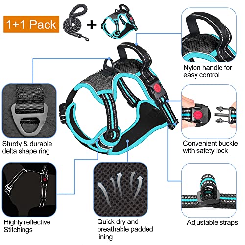 tobeDRI No Pull Dog Harness Adjustable Reflective Oxford Easy Control Medium Large Dog Harness with A Free Heavy Duty 5ft Dog Leash, Black/Blue, M - color: Black/Blue, size: Medium