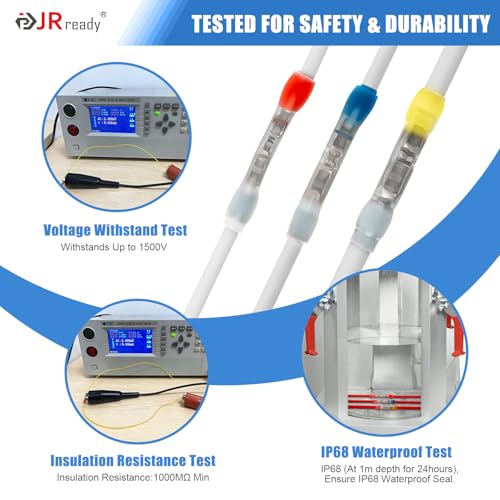 JRready ST6581 Heat Shrink Butt Splice Kit Wire Crimp Butt Connectors IP68 Waterproof MiniSeal 26-12AWG Blue Yellow Red Connector Tinned Copper M81824/1 PE Insulation Sleeves Marine Electrical 50Pairs - color: 20# 20Pairs+16# 25Pairs+12# 5Pairs