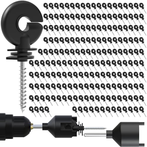 200 Pcs Black Electric Fence Insulator Screw-in Insulator Fence Ring Post Wood Post Insulator and 2 Pc Free Insulator Socket Tool (Grid System Accessories for Animal Husbandry Electronic)