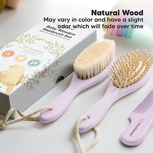 KeaBabies Baby Hair Brush and Baby Comb Set and KeaBabies Baby Hooded Towel - Wooden Baby Brush with Soft Goat Bristle, Bamboo Viscose Baby Towel