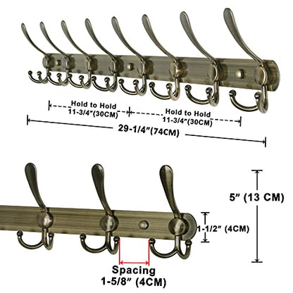 Dseap Coat Rack Wall Mount - 29.5” Long 8-Tri-Hooks Heavy Duty Coat Hanger Rail Wall Hooks for Hanging Coats Hats Clothing Clothes Purse Mudroom Entryway, Bronze - color: Bronze, size: L=29.5” (1 Pcs)