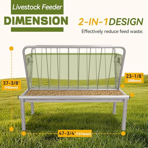 Kojem 4 Ft Long Livestock Feeder, Heavy Duty Steel Livestock 2 in 1 Grain &