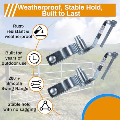 2-Pack T-Post Gate Hinge Kit for Chain Link Fence,1-5/8" Female Hinge Pins | Galvanized Steel, 200+° Swing with Hardware, Easy Installation Suitable for Farm Gates,Ggarden Fences