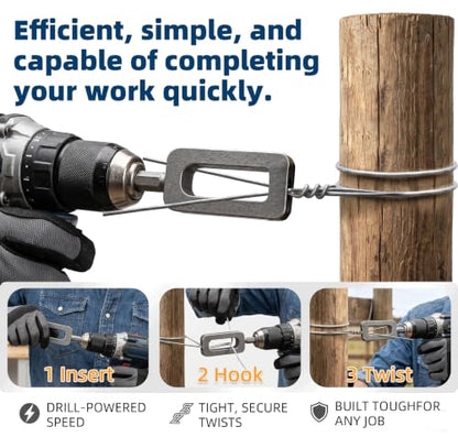 Wire Twister Tool for Drill, Electric Wire Twisting Tool with 1/4" Hex Shank for Fencing, Rebar Tying, and Construction﻿