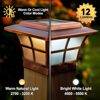 Classy Caps 4x4 Prestige Solar Post Cap - Fits 3.5"x3.5" and 4"x4" Deck & Fence Posts - Electroplated Copper - Warm/Cool Light Color Modes - SL079C - color: Copper