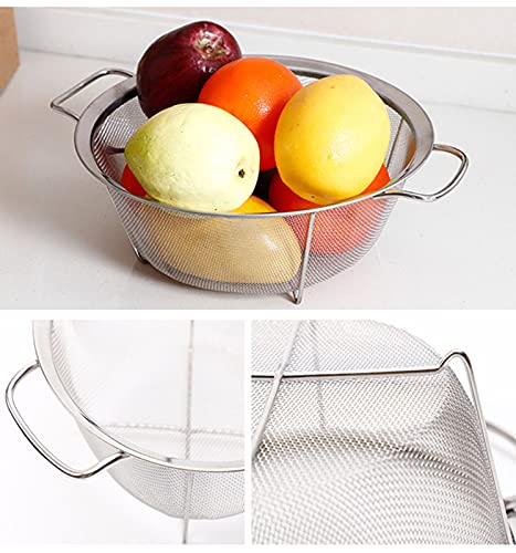 AJIODA Stainless Steel Mesh Colander Strainer Basket, 3 Quart Fine Mesh Net Colander with Heavy Duty Handles & Wide Rim & Resting Feet for Strain, Drain, Rinse, Fry, Steam or Cook Vegetables & Pasta - size: 3 Quart