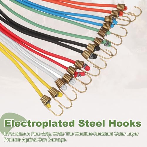 PATIKIL Bungee Cords with Hooks, (10 Inch, Yellow)(10Pcs), Adjustable Rubber Stretchy Heavy Duty Short Elastic Bungee Cord for Luggage Roof Rack Hang Outdoor Tent Tarp
