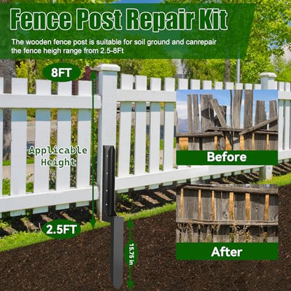 2 Pcs Fence Post Repair Kit – Heavy Duty Metal Ground Stakes for Wood Post Support, Fix Tilted or Broken Fence Posts – Durable Anchor Stabilizer for Outdoor Garden, Yard, and Farm Fencing