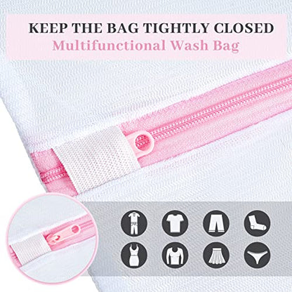 Nuenen 36 Pieces Mesh Laundry Bags Fine Mesh Wash Bags with Zipper Machine Washable Lingerie Bags for Washing Delicates Clothes Garment Underwear Blouse Hosiery Socks Travel, 16 x 20 Inches (Pink) - color: Pink, size: 16 x 20 inches