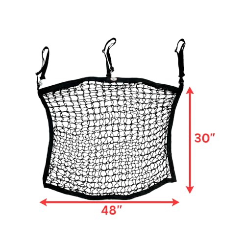 XL Knotless Slow Feed Hay Net – 48"x30", 2" Openings, Soft on Muzzles, with 3 Adjustable Straps for Fence or Stall Hanging