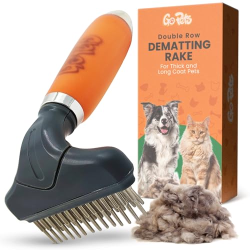 GoPets Double Row Dematting Rake Undercoat Deshedding Tool for Dogs & Cats - style: Double Row Dematting Comb