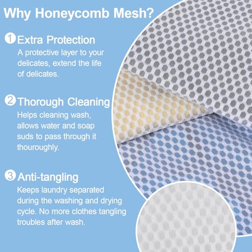 Honeycomb Mesh Laundry Bags 3 Pack (2XL+1L), Durable Washing Bags with Auto-Lock Zippers, Heavy Duty Mesh Wash Bags for Delicates, Lingerie, Bra, Sock, Travel Storage Organizer