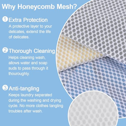 Honeycomb Mesh Laundry Bags 3 Pack (2XL+1L), Durable Washing Bags with Auto-Lock Zippers, Heavy Duty Mesh Wash Bags for Delicates, Lingerie, Bra, Sock, Travel Storage Organizer