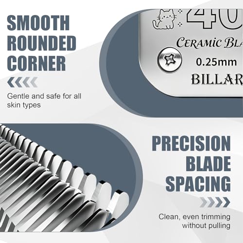 BILLAR® Detachable Pet Dog Grooming Clipper Ceramic Blades,Compatible with Size-40 Cut Length 1/100"(0.25mm),Compatible with andis/Oster A5/Wahl KM10 Series Clippers（3PACK） - size: 40#-3PACK