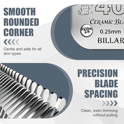 BILLAR® Detachable Pet Dog Grooming Clipper Ceramic Blades,Compatible with Size-40 Cut Length 1/100"(0.25mm),Compatible with andis/Oster A5/Wahl KM10 Series Clippers（3PACK） - size: 40#-3PACK