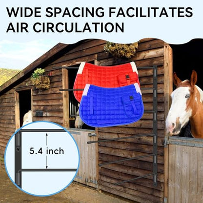2 Pack Heavy Duty Saddle Pad Rack, Wall Mount Horse Blanket Holder | 180° Swing-Out Horse Blanket Rack with 6 Well-Spaced Arms, Wall-Mounted Saddle Pad Storage for Stable, Garage & Tack Room