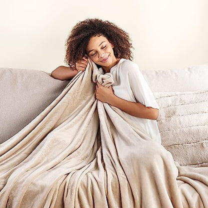 Berkshire Blanket Classic VelvetLoft® Solid Throw Blanket, Lightweight Soft Fuzzy Plush Throw Blanket for Bed and Couch, Grain, 50x60 Inches - color: Grain, size: Throw/Throw XL