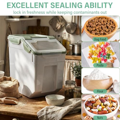 Sunnyray 4 Pcs 55 Lbs Green Rice Flour Storage Bins with Wheels - color: Green, size: 55 lbs
