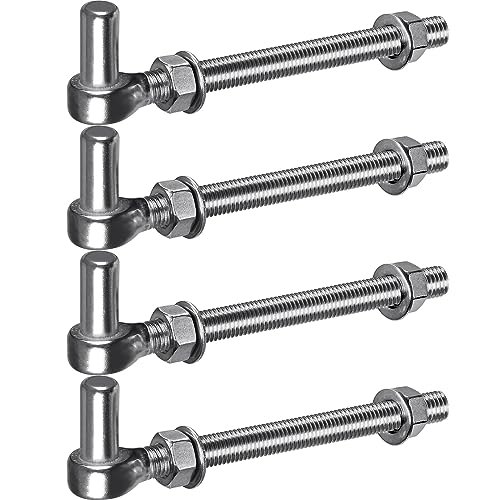 Insaga M16x 8'' J-Bolt Gate Hinge, 304 Stainless Steel J-Bolt Post Hinge for Farm Gate, 5/8" Male Pin J-Bolt Hinge for Chain Link Fence Gate, Gate Hinges for Metal Gates (4Pcs) - color: M16-8''-4PCS